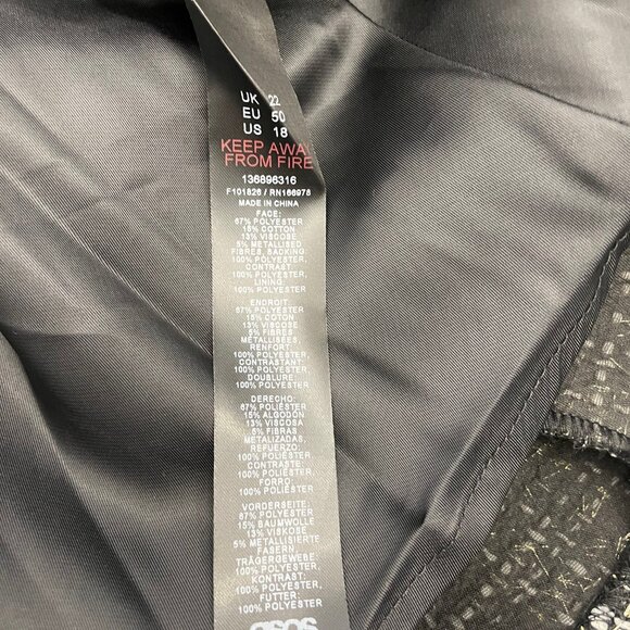 ASOS LUXE Glitter Boucle Dress with Organza Collar, Black, Womens Size XL, NWT - Picture 4 of 4